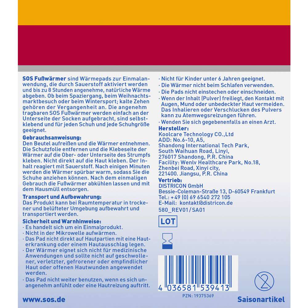 Produktabbildung SOS Fußwärmer