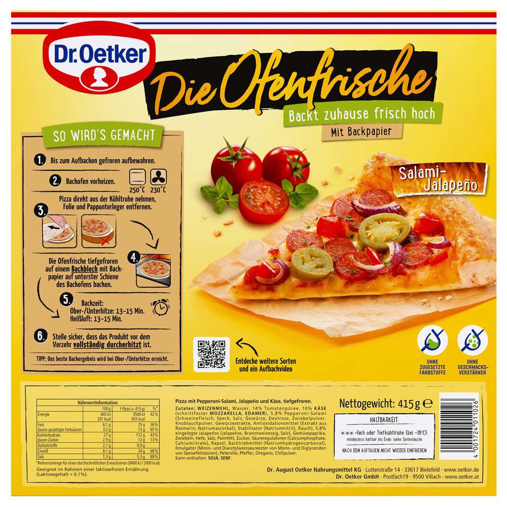 Produktabbildung Dr. Oetker Pizza Ofenfrische Salami Jalapeno, tiefgekühlt
