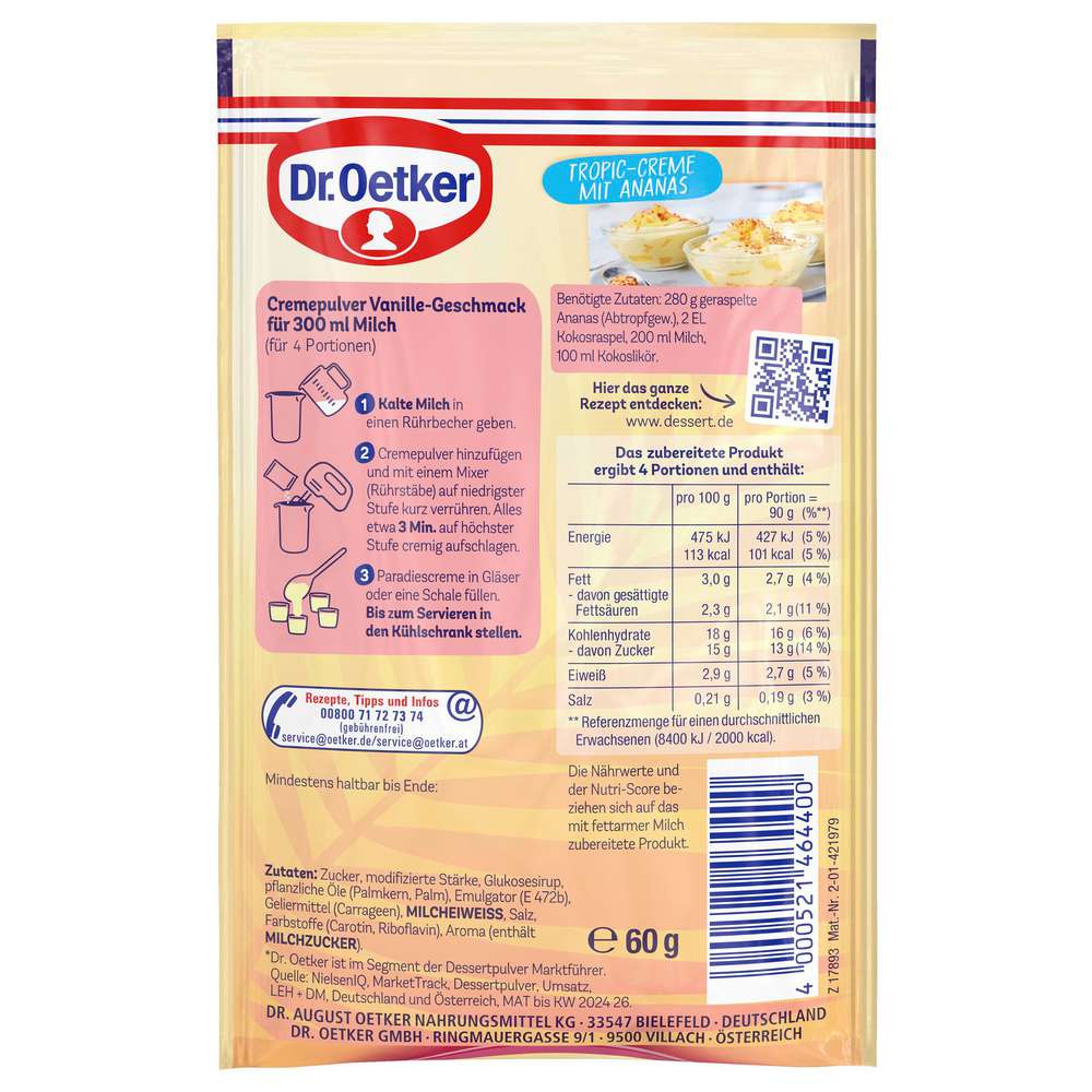 Produktabbildung Dr. Oetker Paradiescreme, Vanille