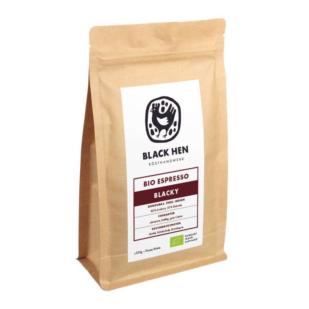 Produktabbildung Black Hen Bio Espresso entkoffeiniert, ganze Bohne