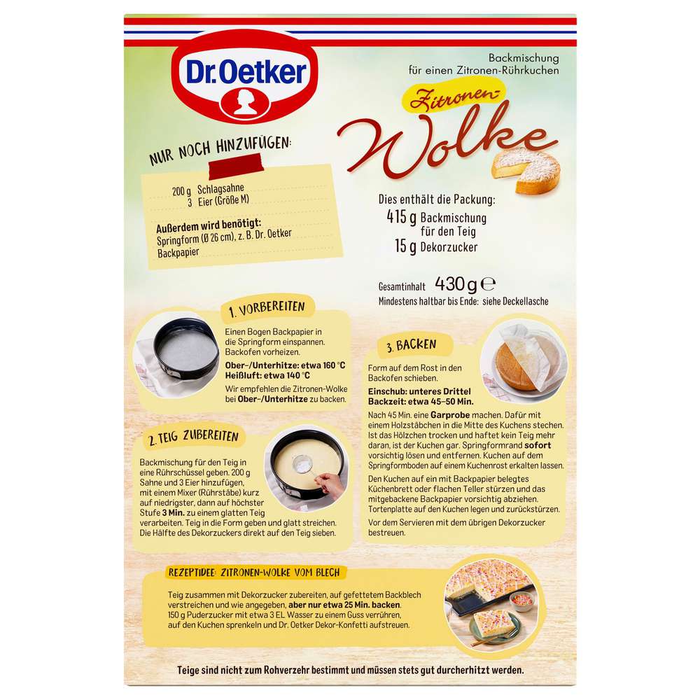 Produktabbildung Dr. Oetker Backmischung Wolke, Zitronen Kuchen
