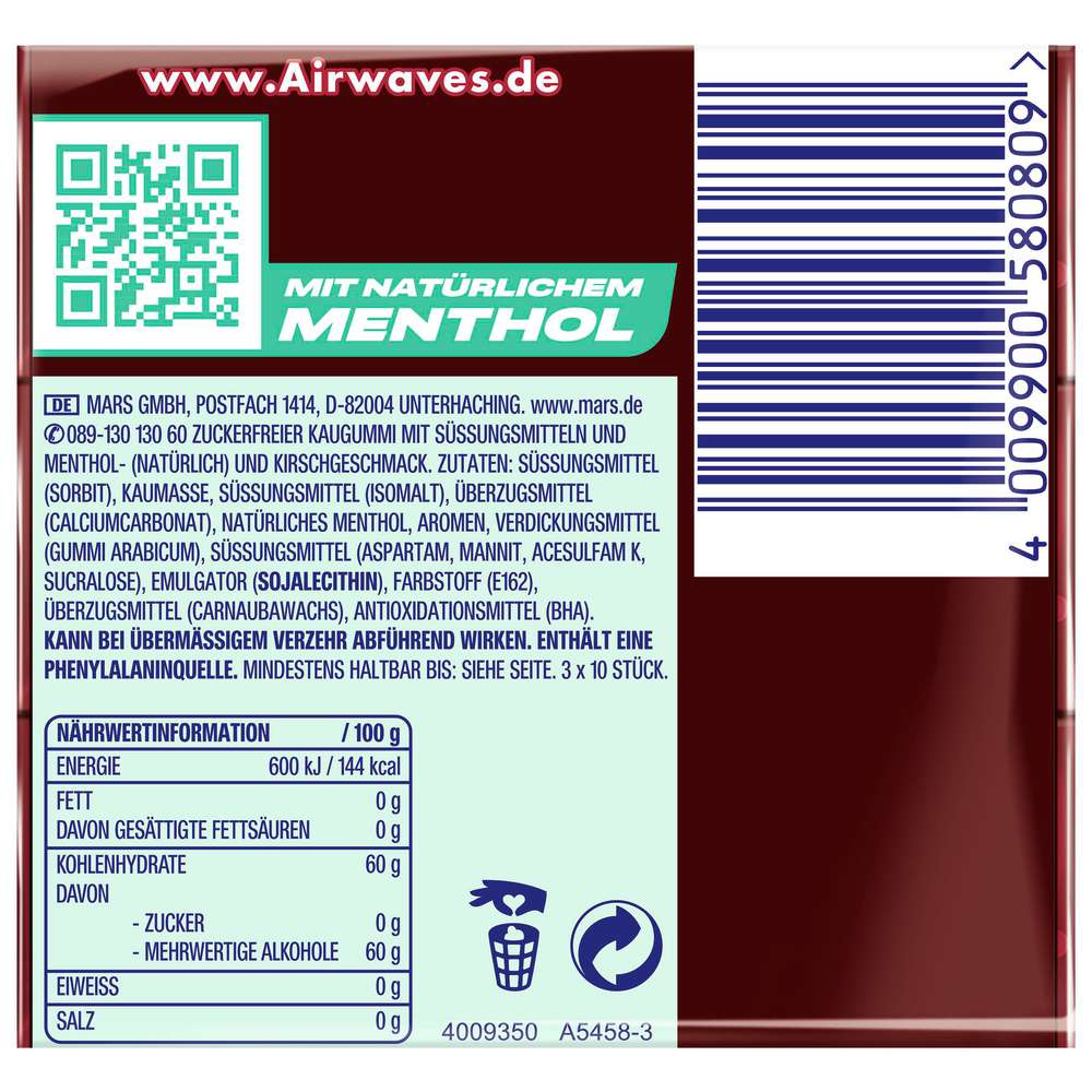 Produktabbildung Airwaves Kaugummi Cherry Menthol