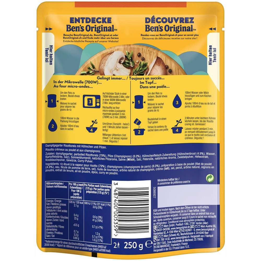 Produktabbildung BEN'S ORIGINAL Fertiggericht Risotto, Hühnchen & Pilze