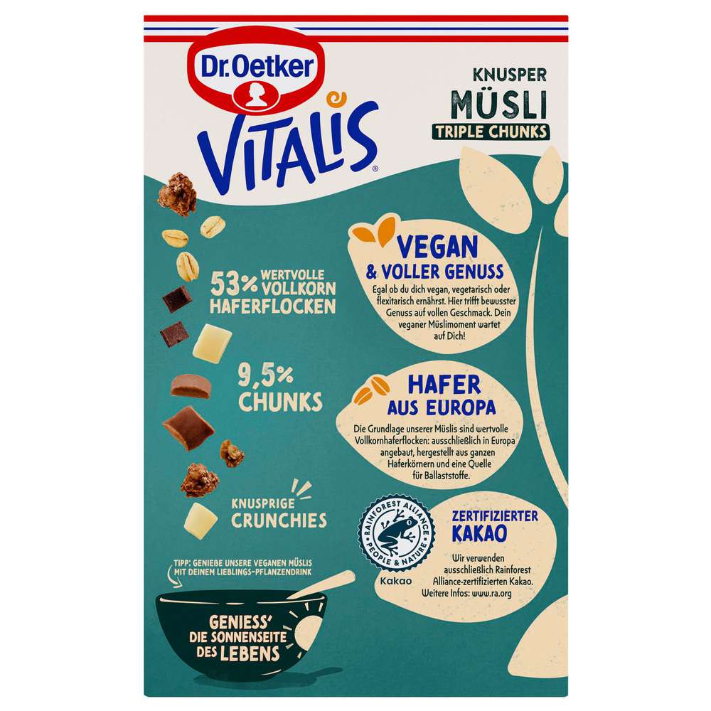 Produktabbildung Dr. Oetker Vitals Knusper Müsli Vegan, Triple Chunks