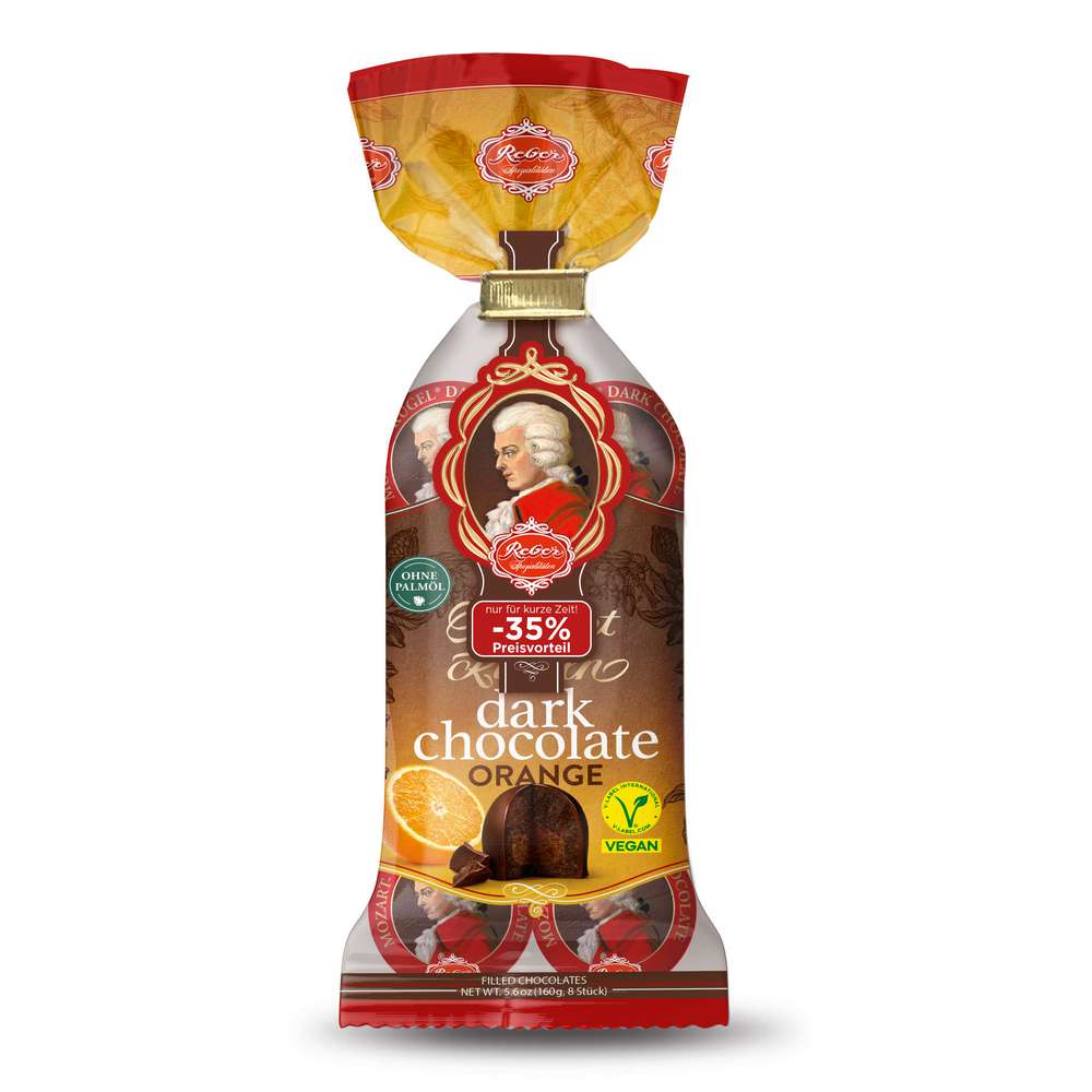 Produktabbildung Reber Mozart Dark Chocolate Orange, Vegan