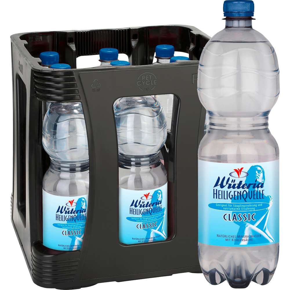 Produktabbildung Wüteria Heiligenquelle Mineralwasser, Klassik (9x 1,000 Liter)