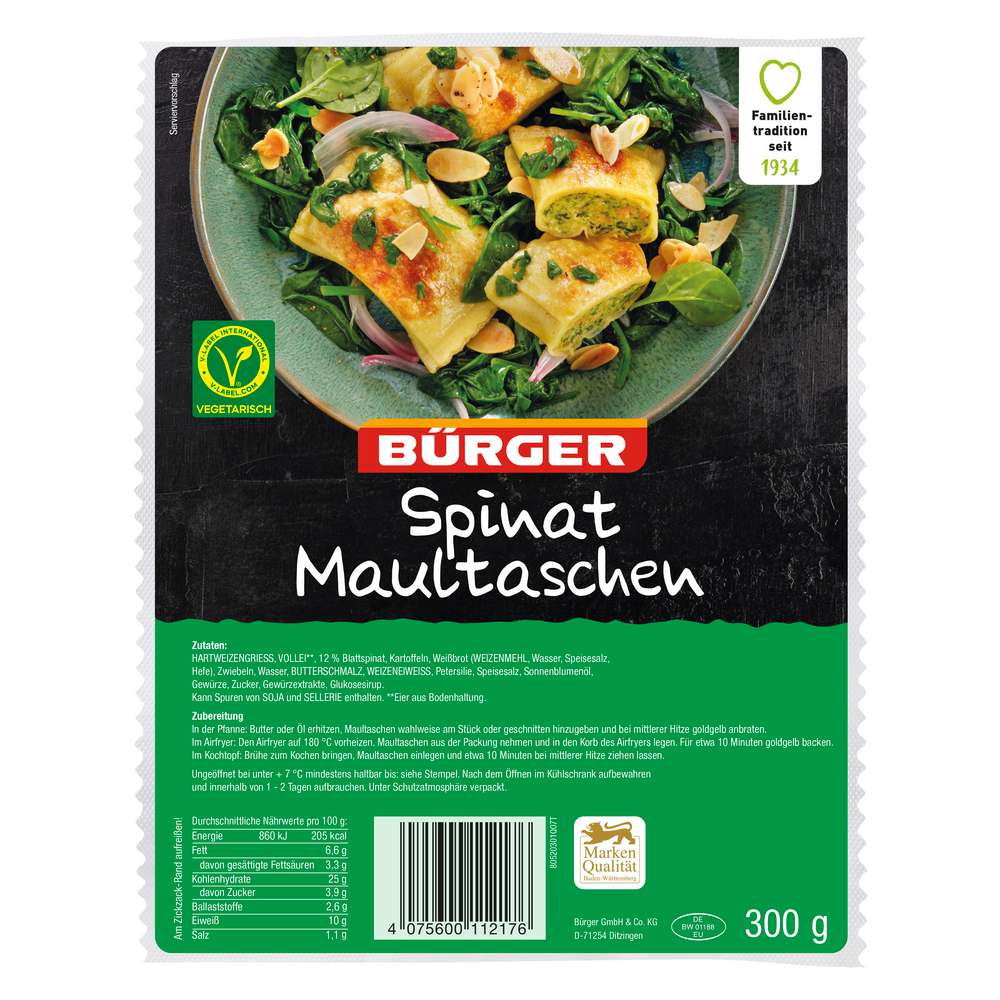 Produktabbildung Bürger Maultaschen, Spinat