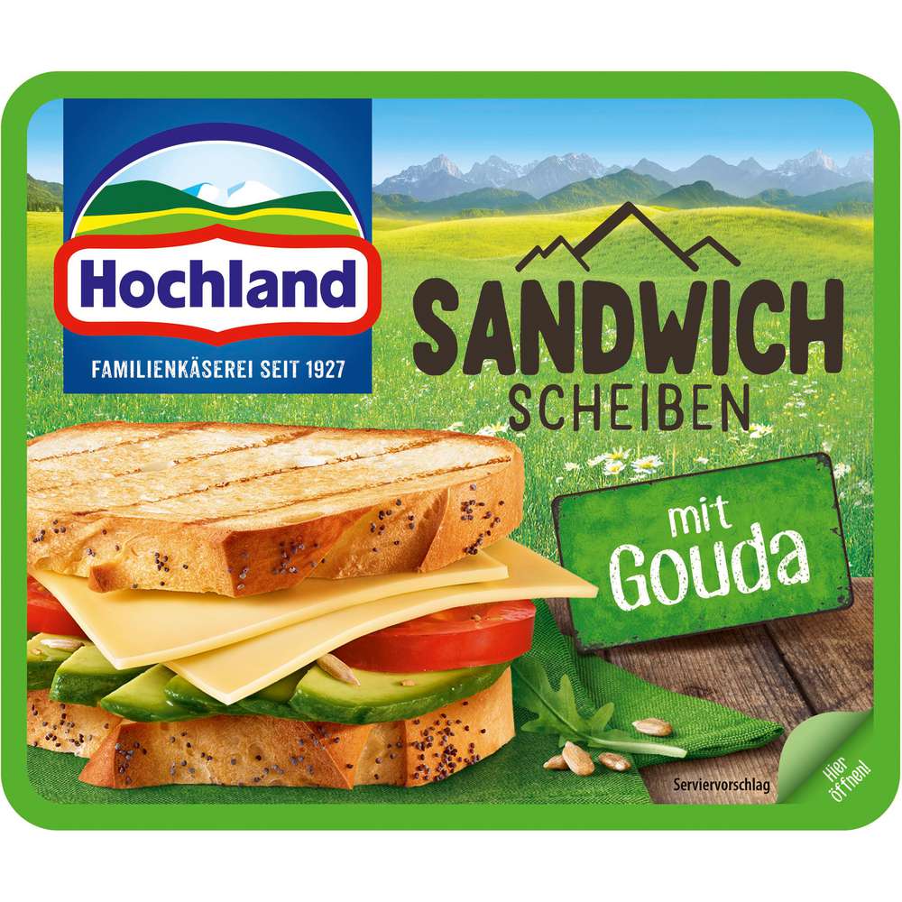 Produktabbildung Hochland Schmelzkäse-Sandwich Scheiben, Gouda