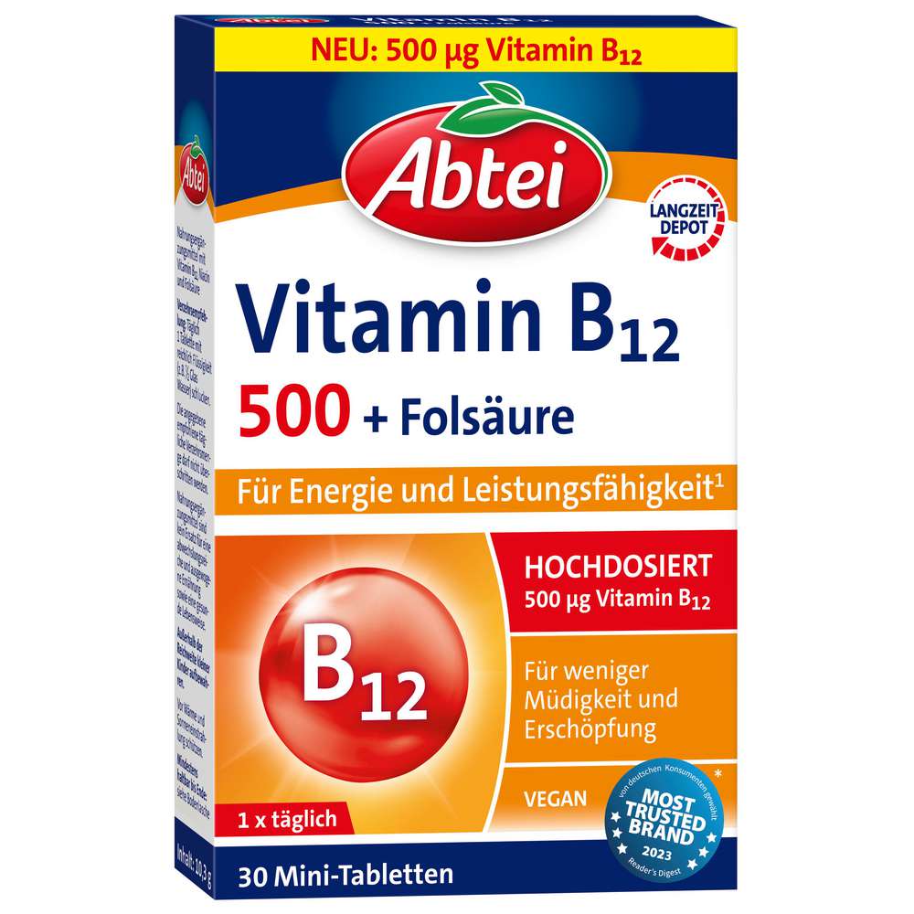 Produktabbildung Abtei Vitamin B12 500 + Folsäure