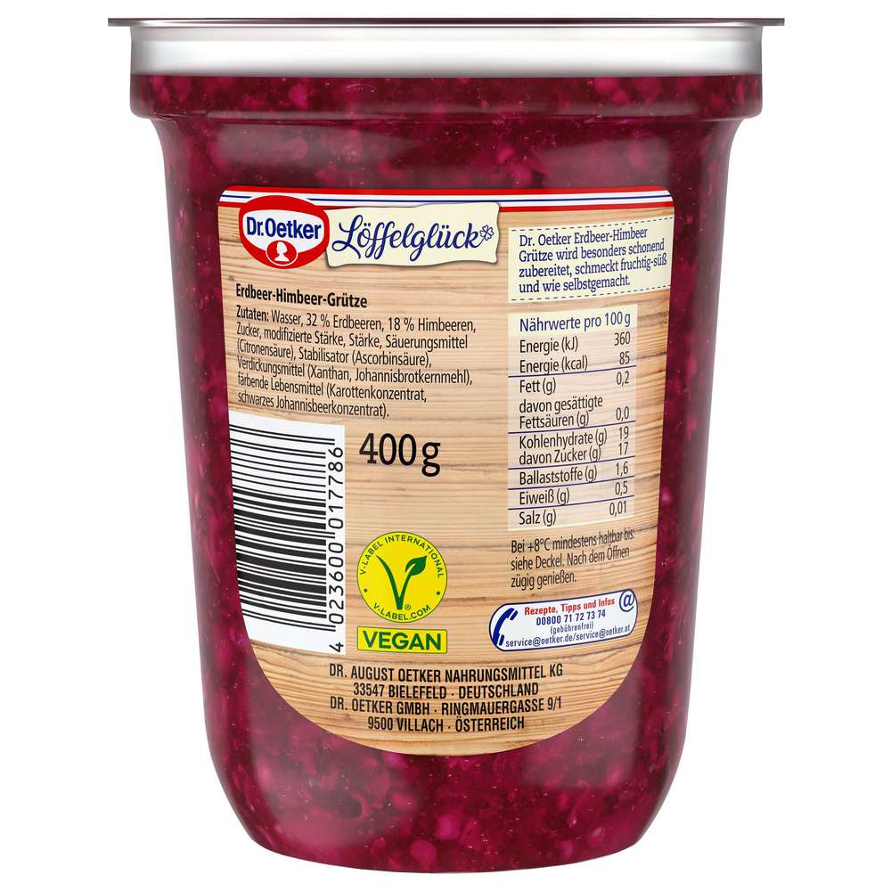 Produktabbildung Dr. Oetker Erdbeer-Himbeer Grütze, Löffelglück