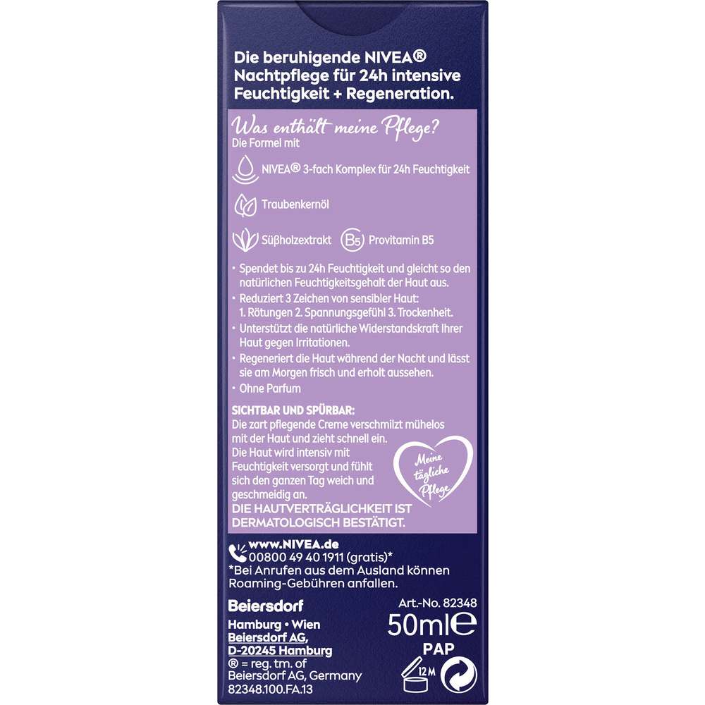 Produktabbildung Nivea Beruhigende Nachtpflege sensitive, Sensible Haut