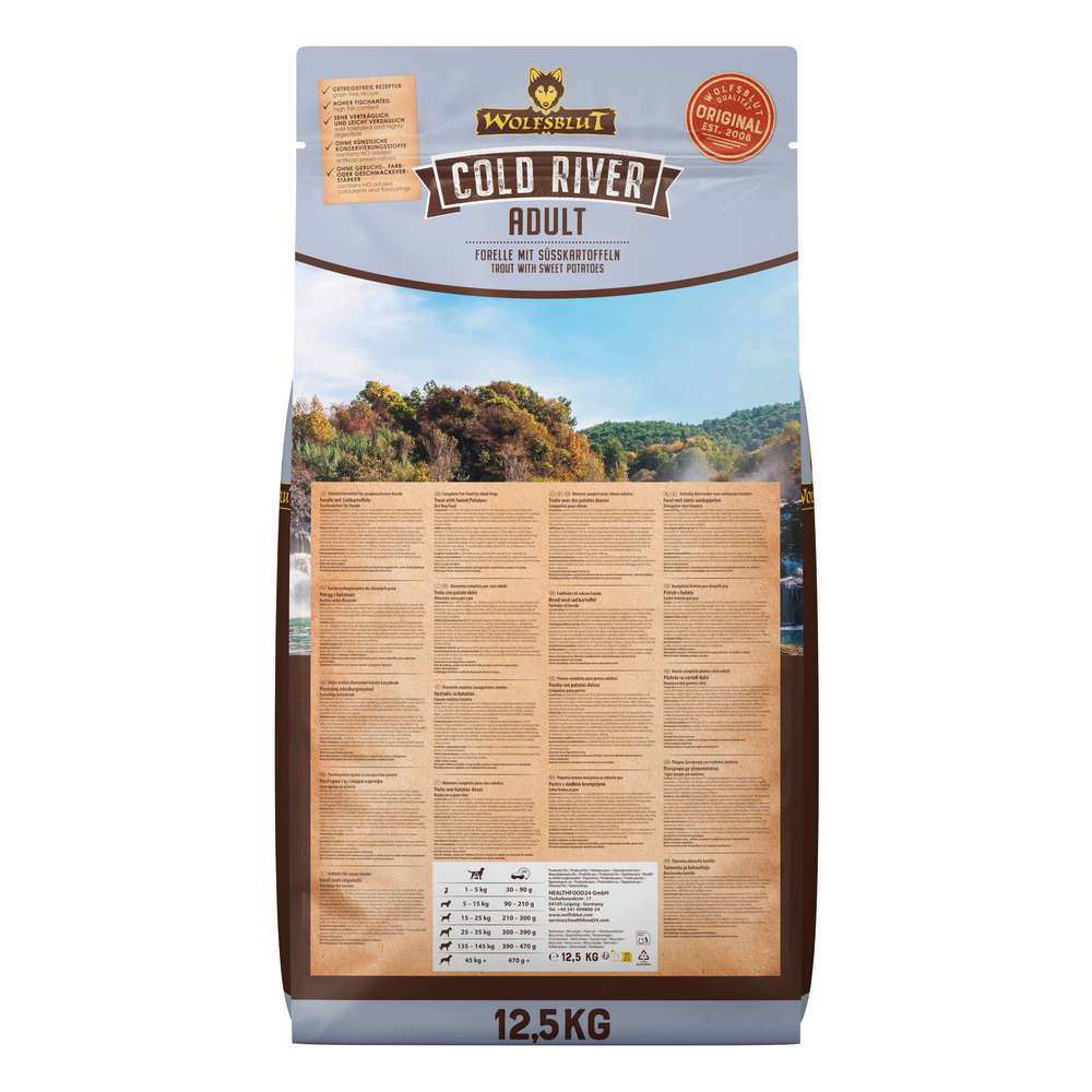 Produktabbildung Wolfsblut Hunde-Trockenfutter Cold River Adult, Forelle/Süßkartoffel