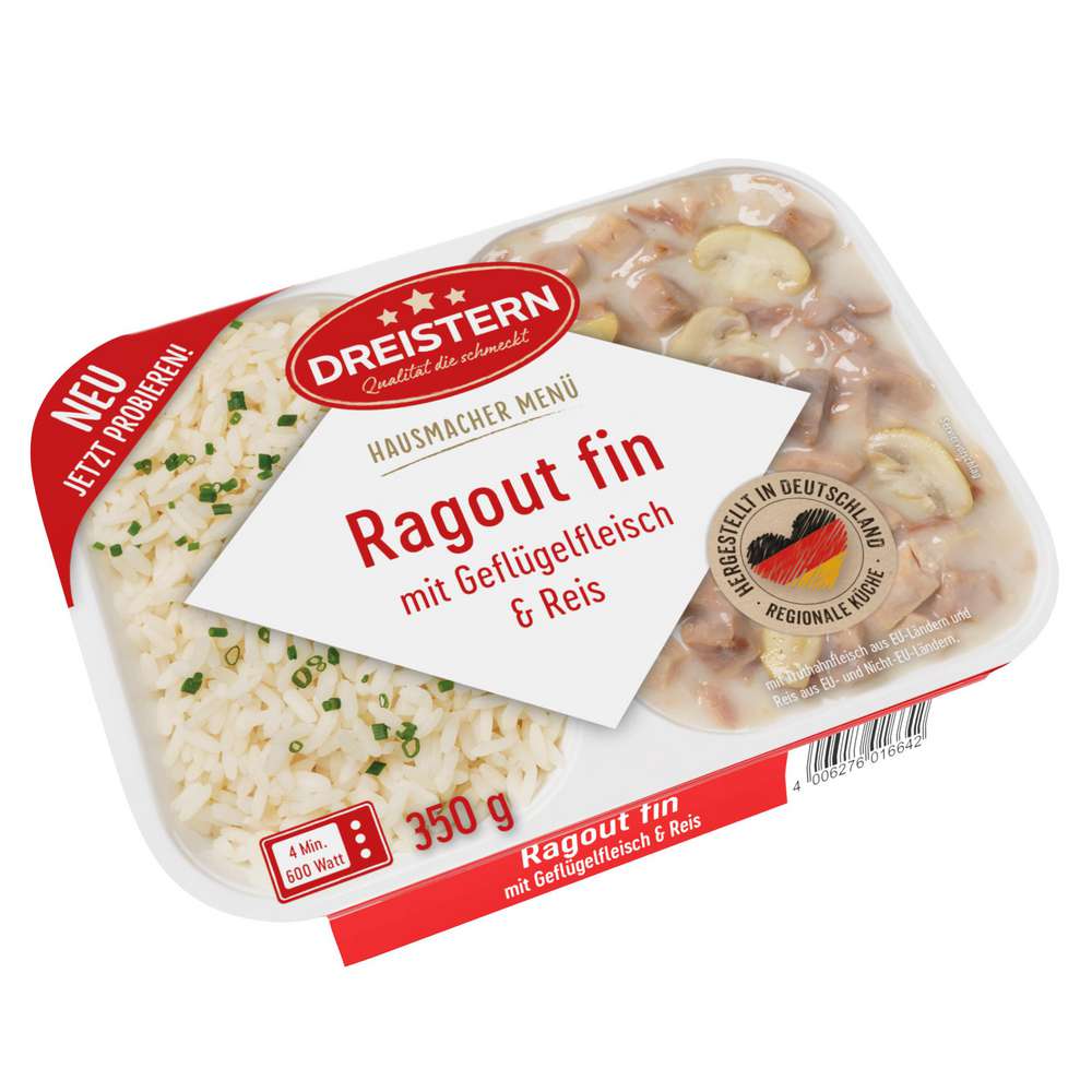 Produktabbildung Dreistern Ragout fin mit Geflügelfleisch & Reis