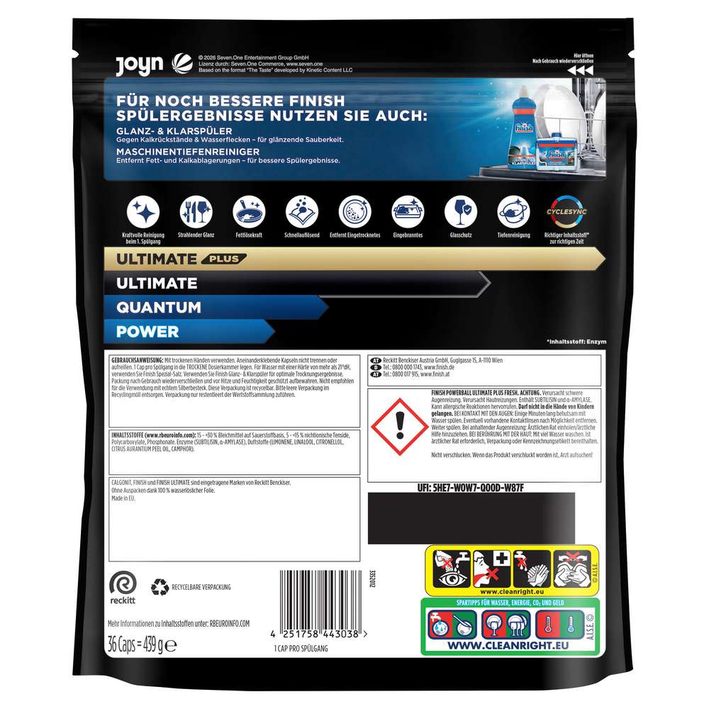 Produktabbildung Finish Spülmaschinen-Tabs, Powerball Ultimate Plus Fresh