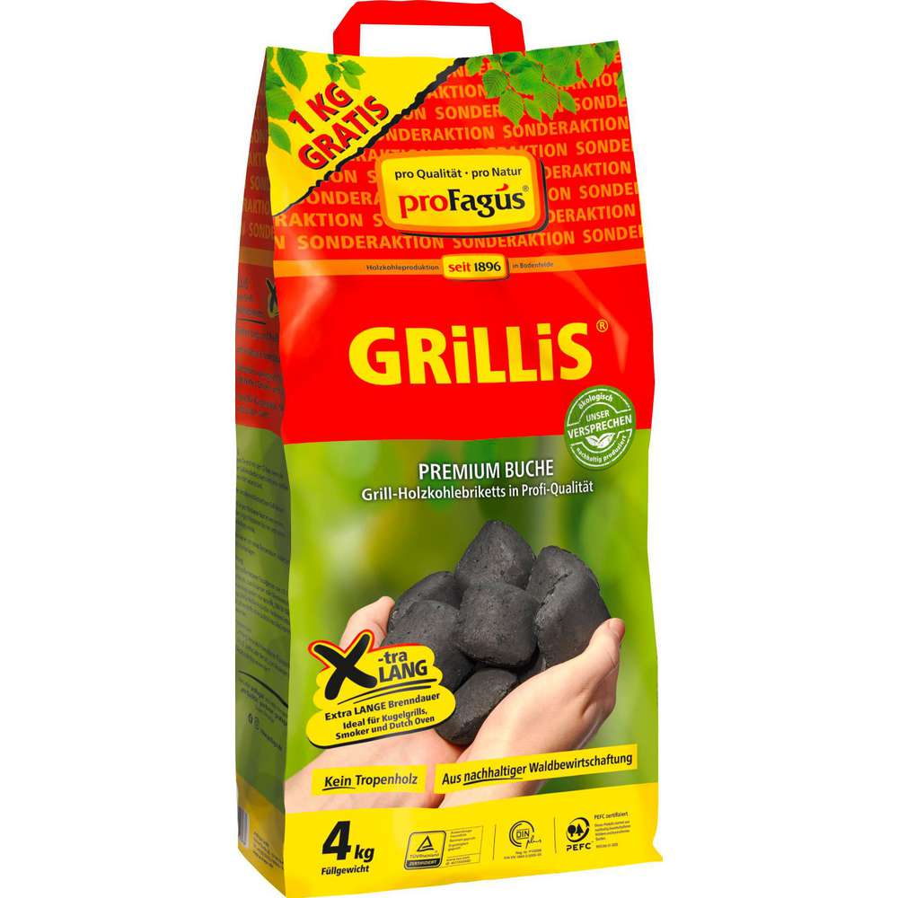 Produktabbildung proFagus Grillis, Grill-Holzkohlebriketts 