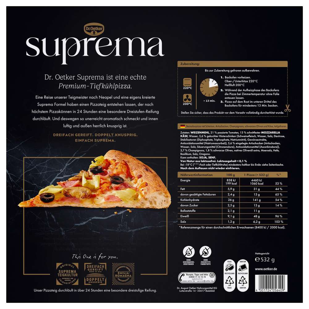 Produktabbildung Dr. Oetker Suprema Pizza Capricciosa, tiefgekühlt