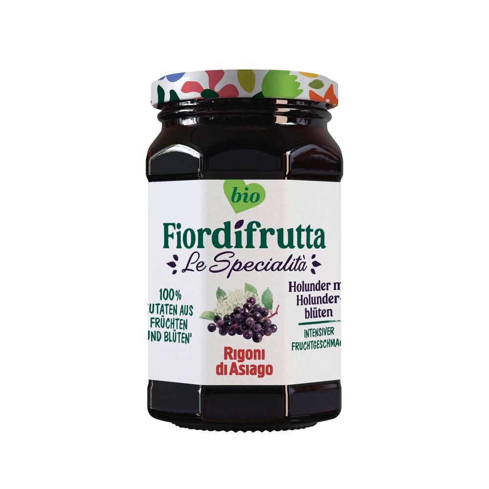 Produktabbildung Fiordifrutta Bio Fruchtaufstrich, Holunder mit Holunderblüten
