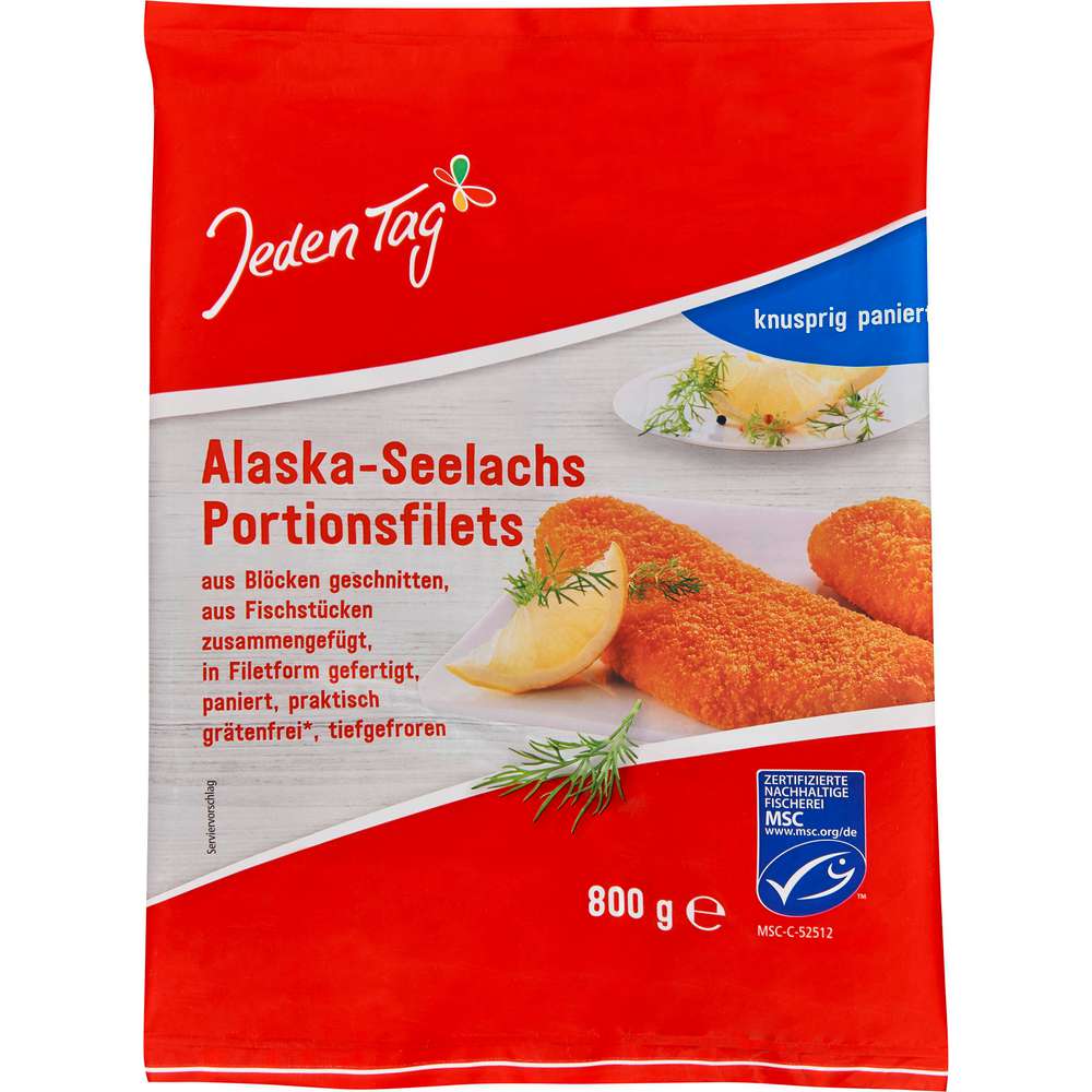 Produktabbildung Jeden Tag Alaska- Seelachsfilet paniert, tiefgekühlt