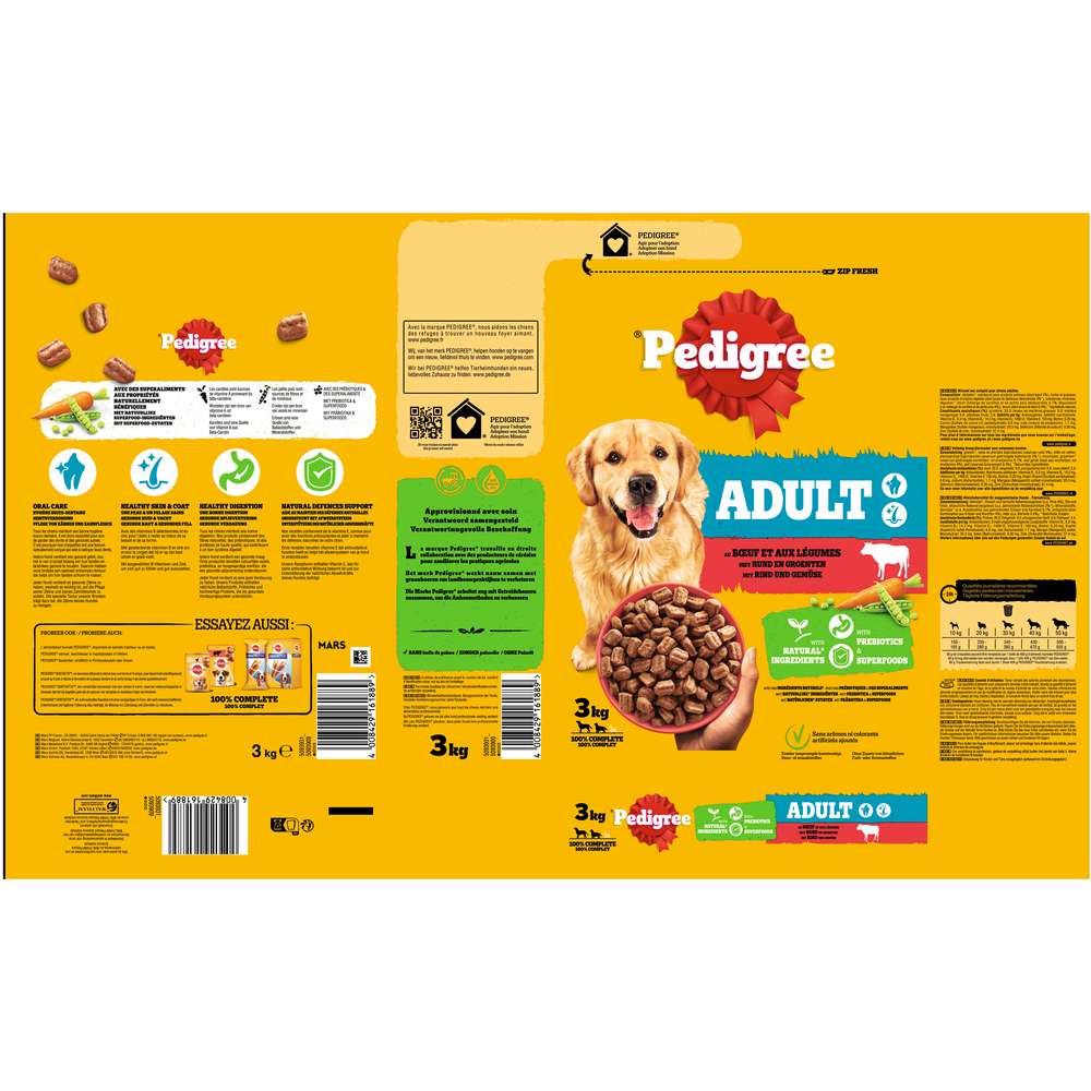Produktabbildung Pedigree Hunde-Trockenfutter Adult, Rind/Gemüse