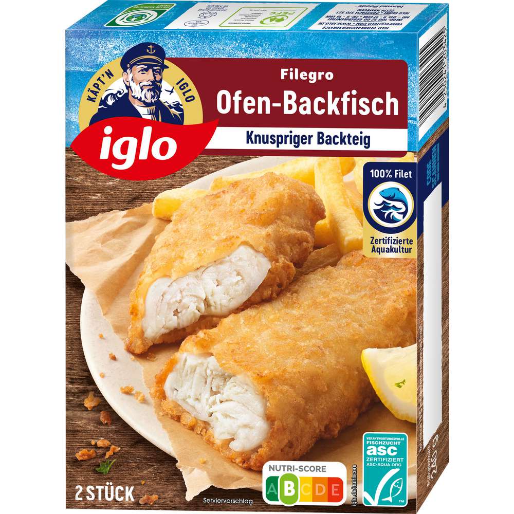 Produktabbildung Iglo Seelachsfilets Filegro Ofen-Backfisch, tiefgekühlt