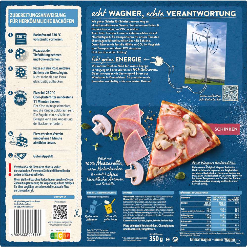 Produktabbildung Wagner Steinofen Pizza Schinken, tiefgekühlt