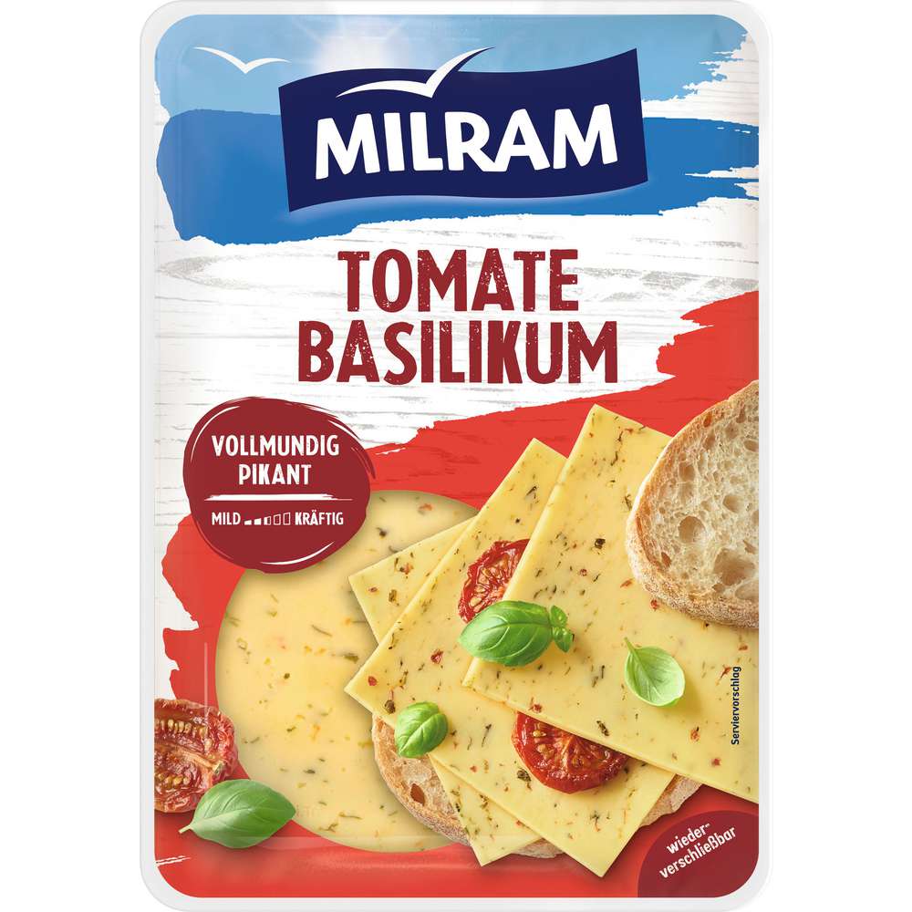 Produktabbildung Milram Käsescheiben Tomate -Basilikum