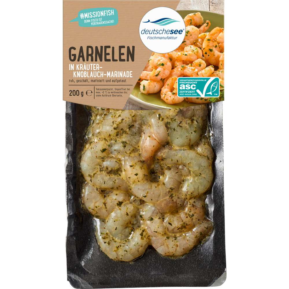 Produktabbildung Deutsche See Garnelen in Kräuter-Knoblauch Ölmarinade