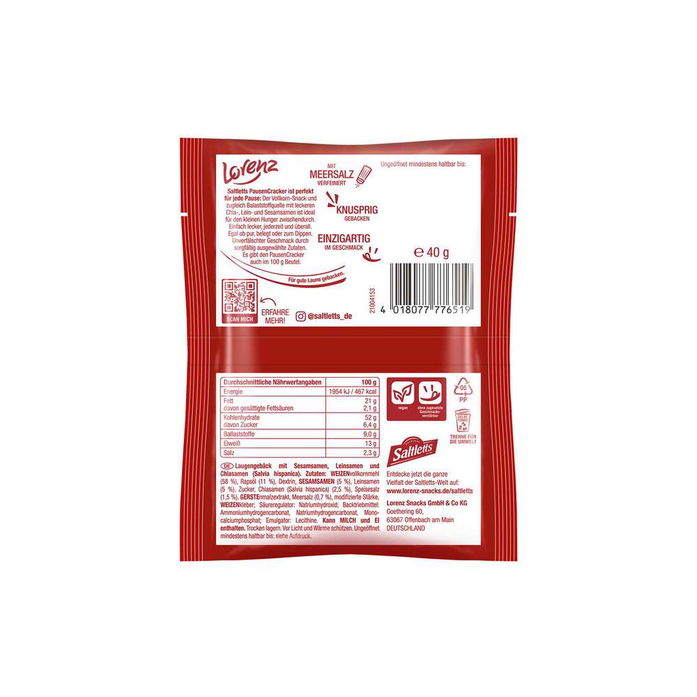 Produktabbildung Lorenz Vollkorn-Gebäck Saltletts, Pausencracker