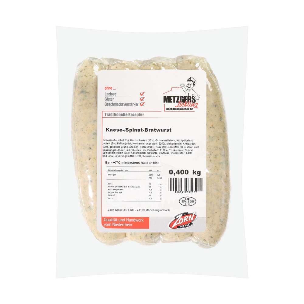 Produktabbildung  Bratwurst Käse/Spinat