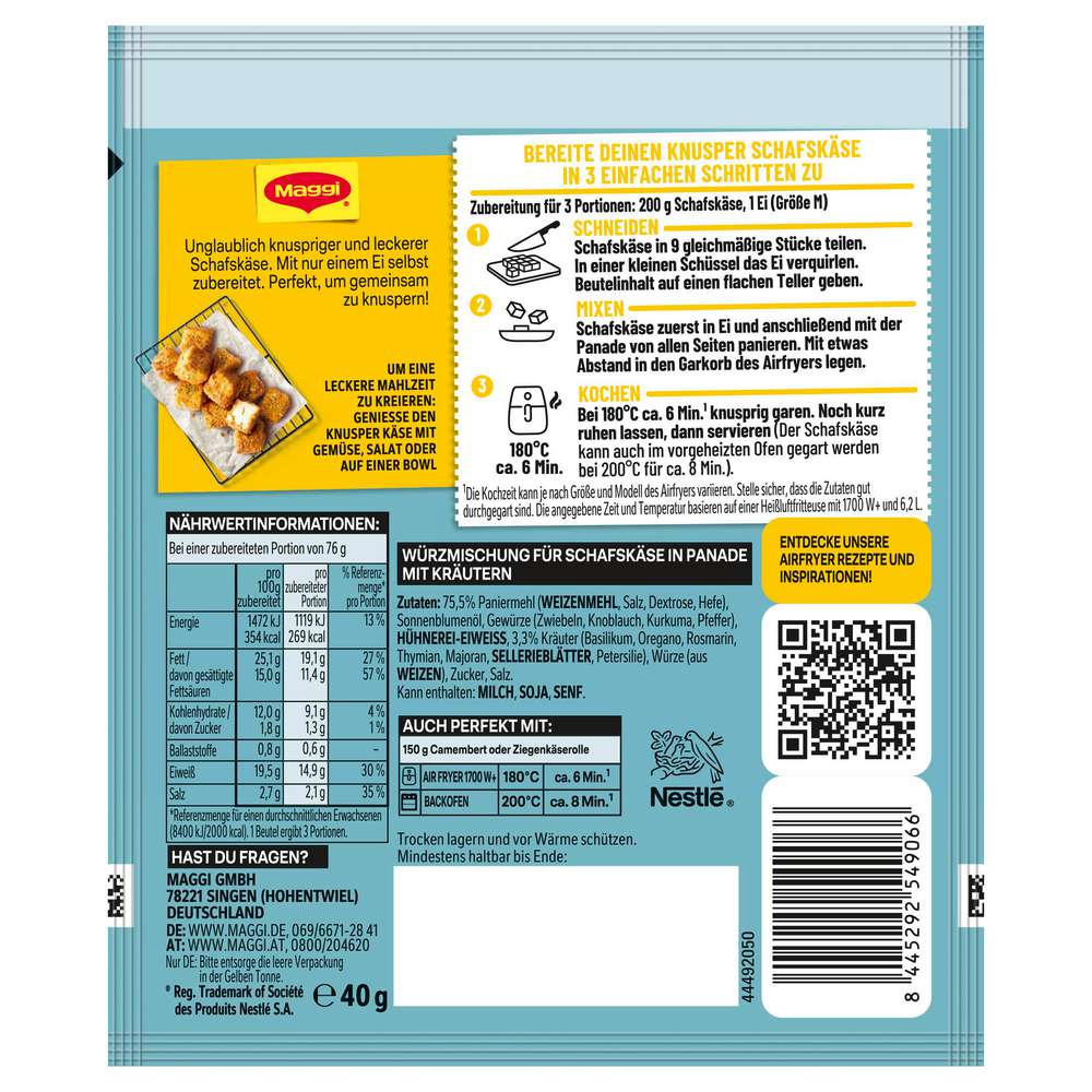 Produktabbildung Maggi Fix-Würzmischung Airfryer, Schafskäse