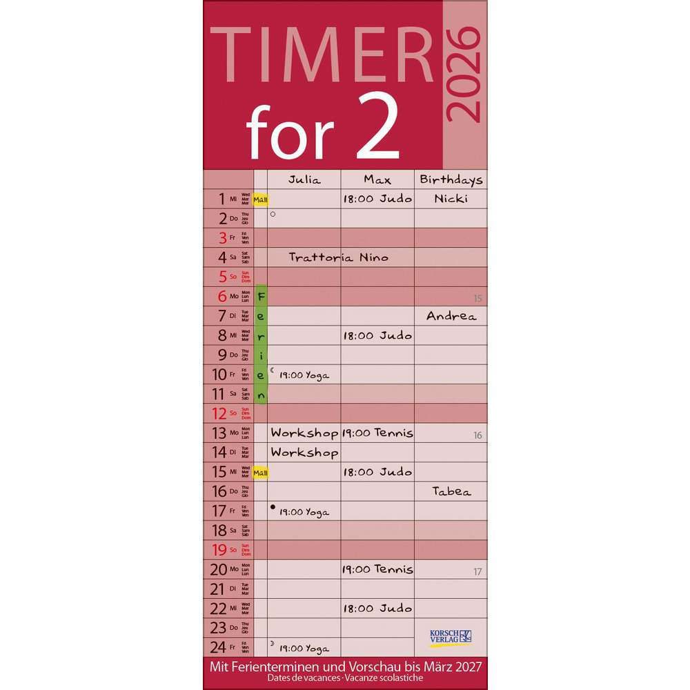 Produktabbildung Korsch Verlag Timer for 2, Kalender 2026