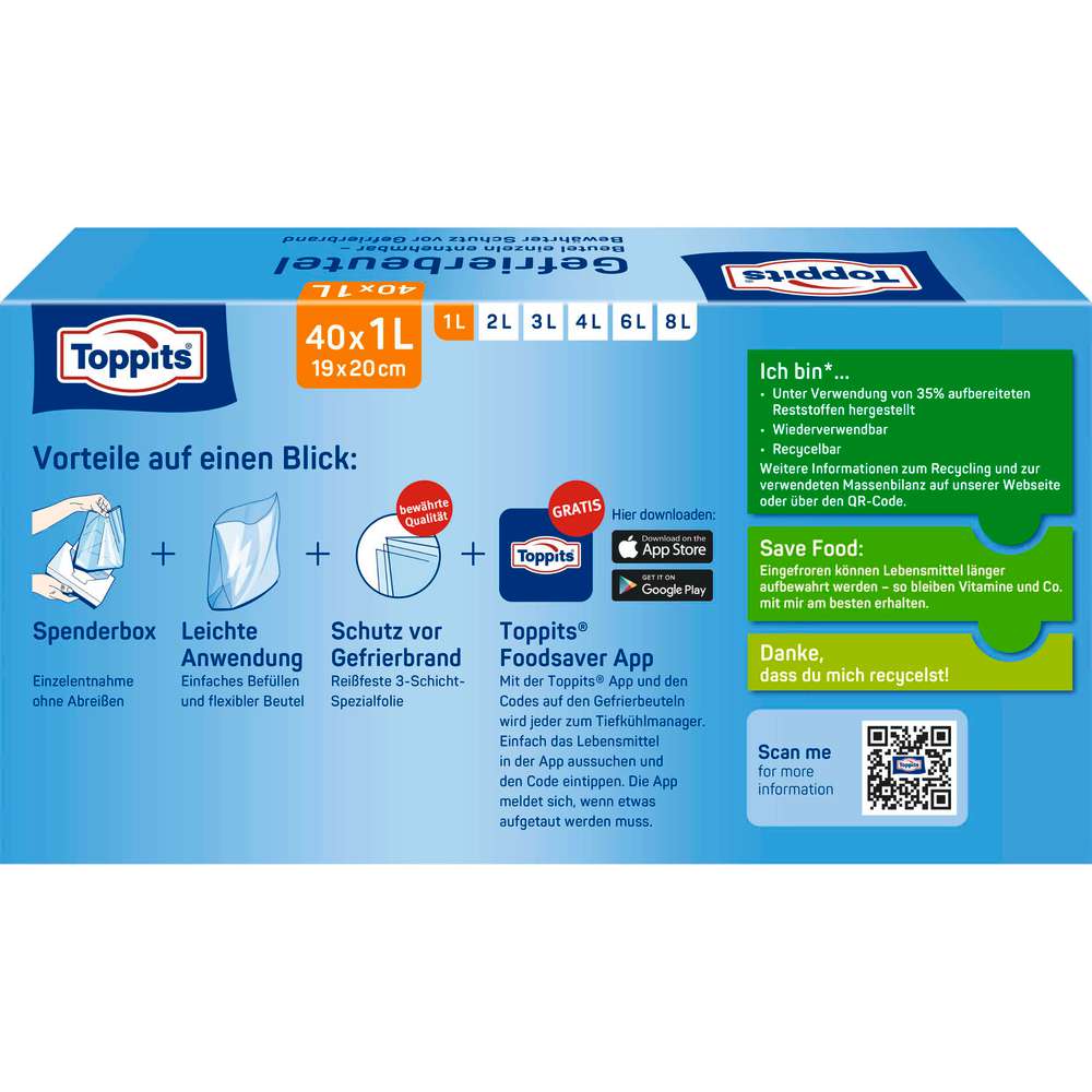 Produktabbildung Toppits Gefrier-Beutel, 40 x 1l