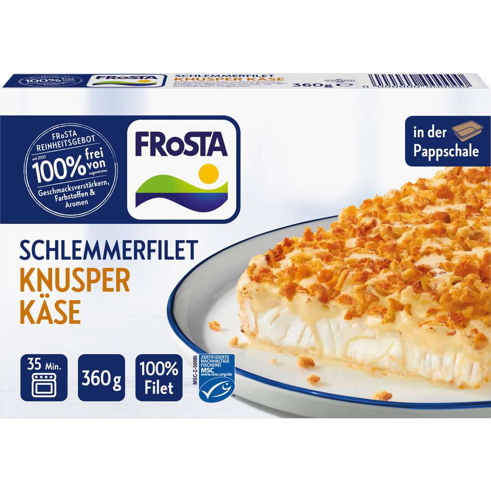 Produktabbildung Frosta MSC Schlemmer-Filet Knusper Käse, tiefgekühlt
