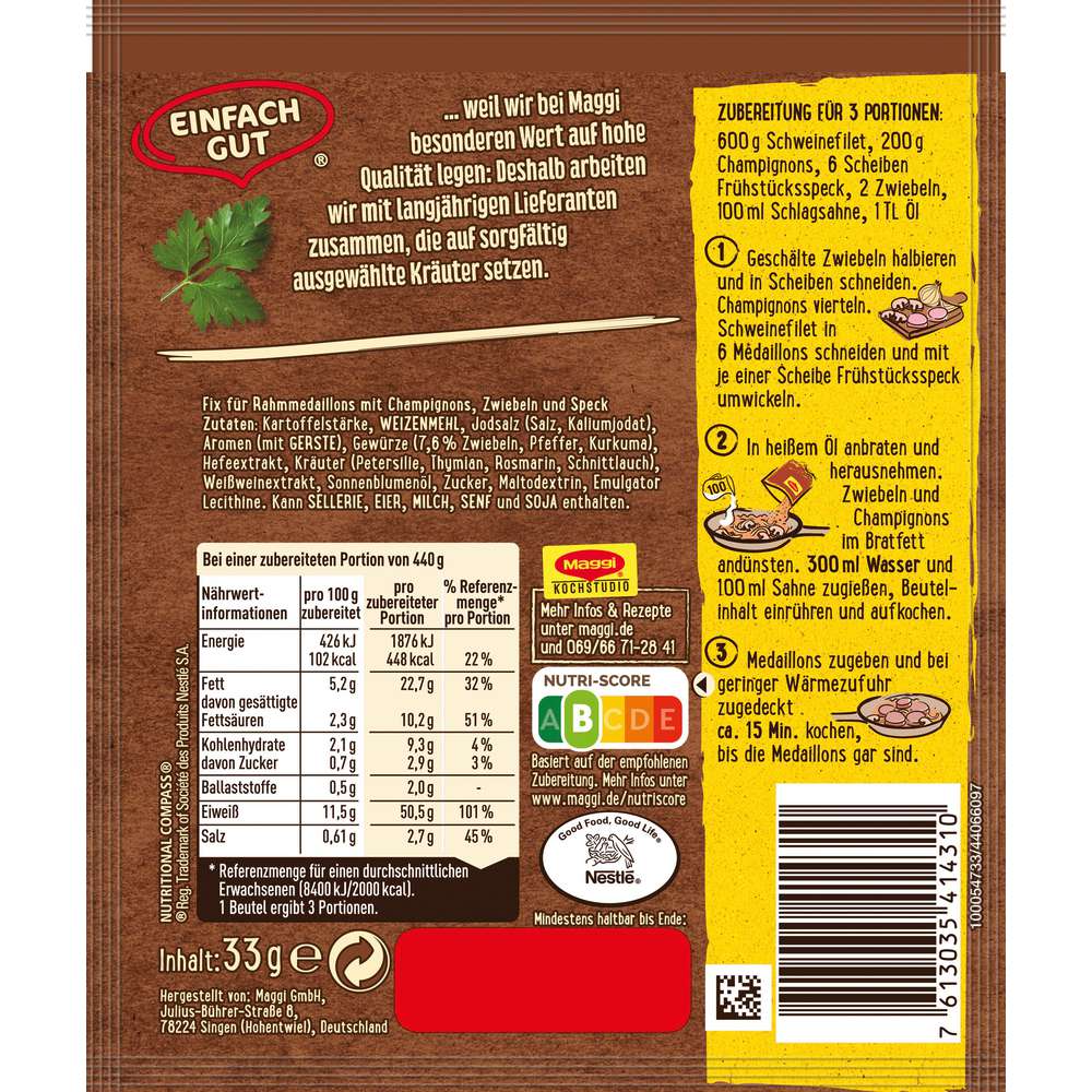Produktabbildung Maggi Gewürzmischung, Rustikales Filet-Pfännchen