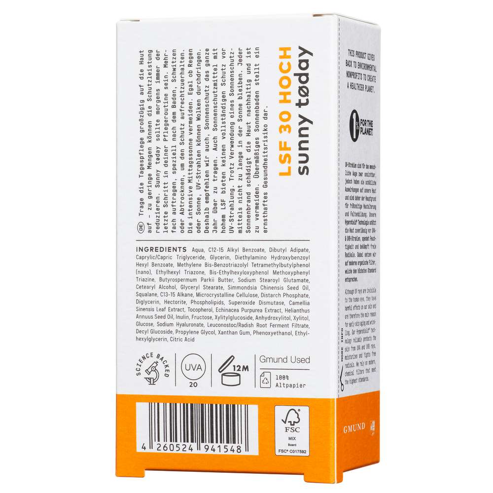 Produktabbildung No Cosmetics Hypershield Tagespflege UVA/UVB-Schutz LSF 30 sunny tøday