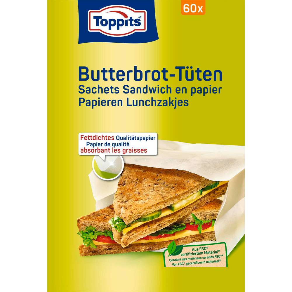 Produktabbildung Toppits Butterbrot-Tüten, 60 Stück 12x20cm