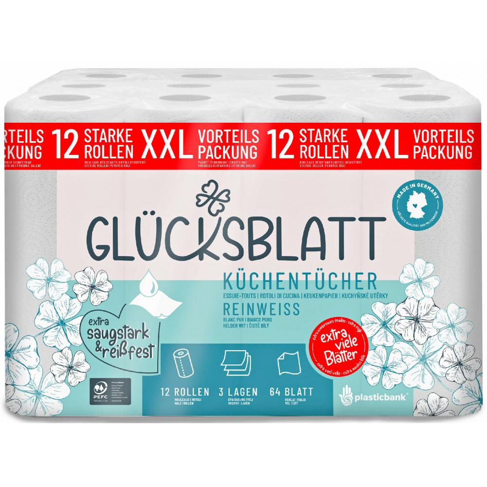 Produktabbildung keine Marke Glücksblatt Küchenrolle oder Toilettenpapier, je 12 x 64/30 x 150 Blatt