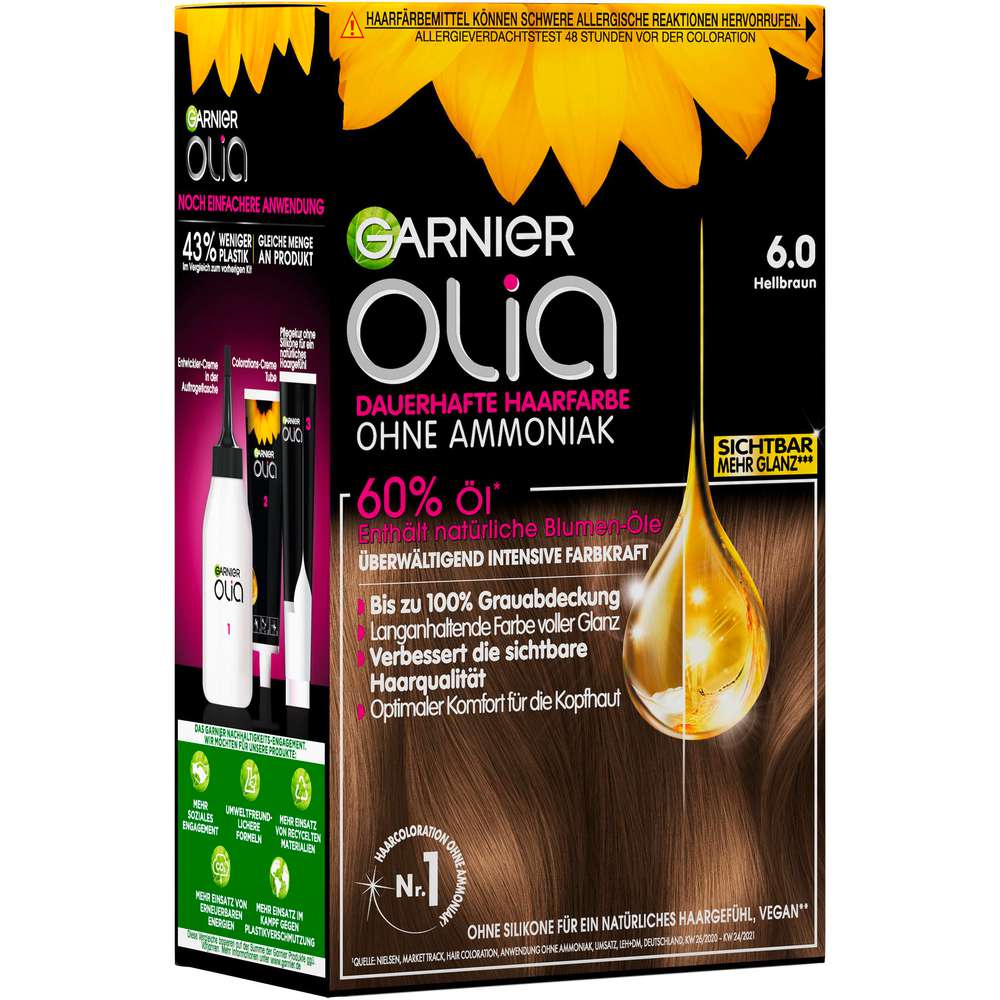 Produktabbildung Garnier Haarfarbe Olia, 6.0 Hellbraun