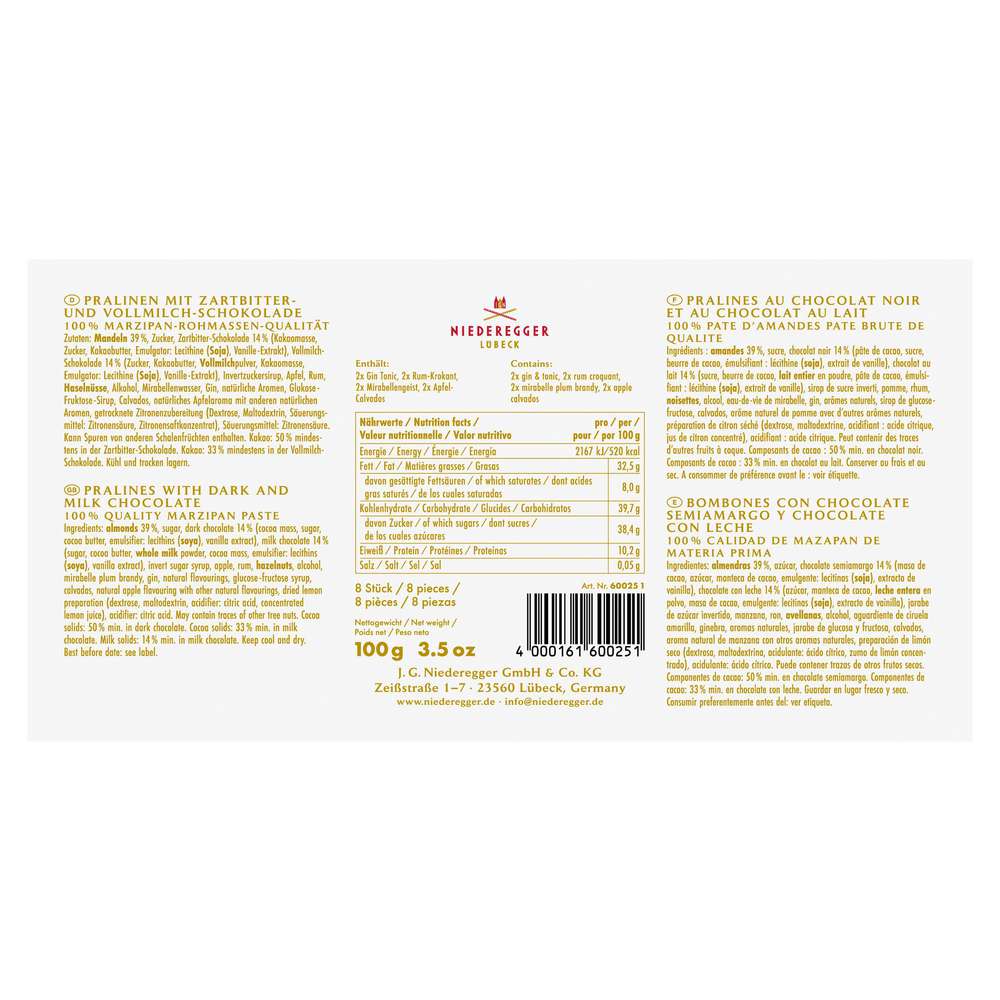Produktabbildung Niederegger Pralinen Eier Marzipan Variationen, alkoholhaltig