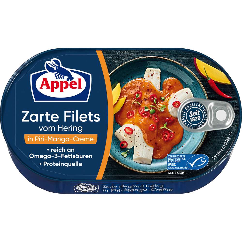 Produktabbildung Appel Zarte Heringfilets, Piri-Mango Creme