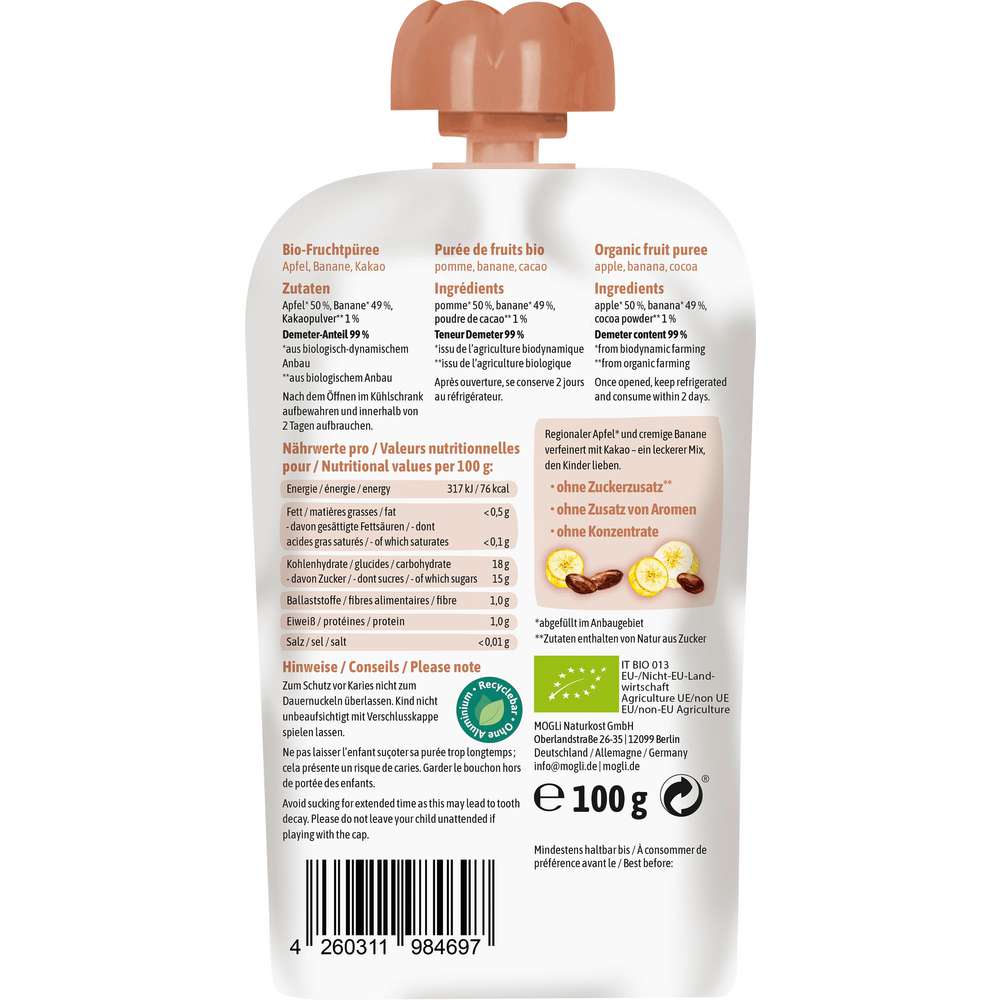 Produktabbildung MOGLi Bio Quetschie, Kakao