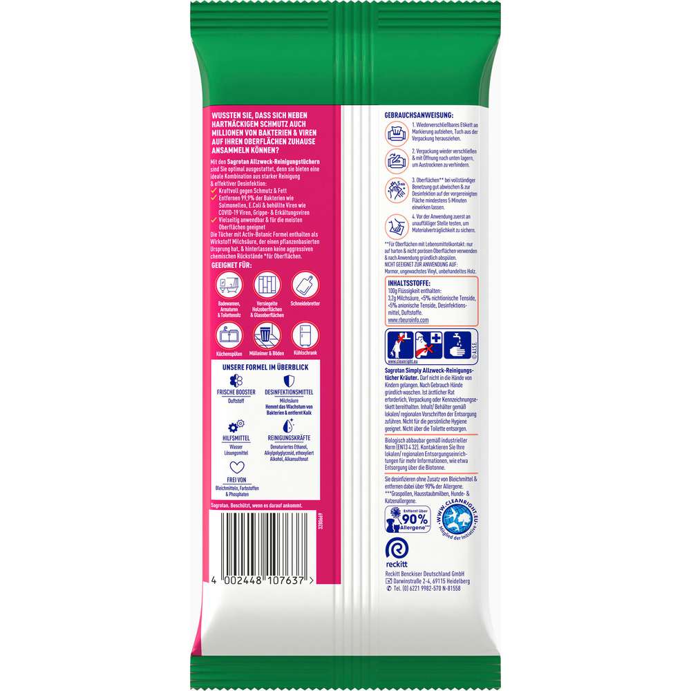 Produktabbildung Sagrotan Allzweck Reinigungstücher, Granatapfel