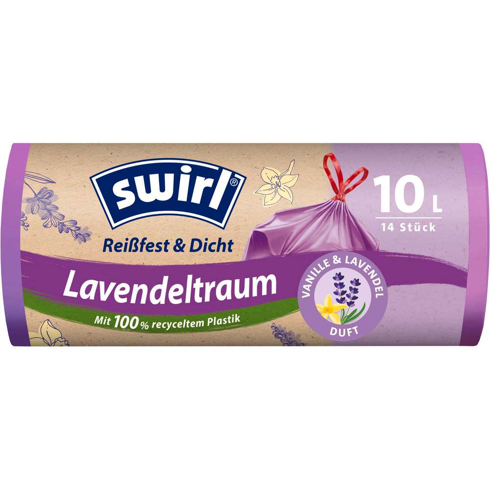 Produktabbildung Swirl Zugband-Müll-Beutel, Vanille-Lavendel-Duft, 14 x 10l