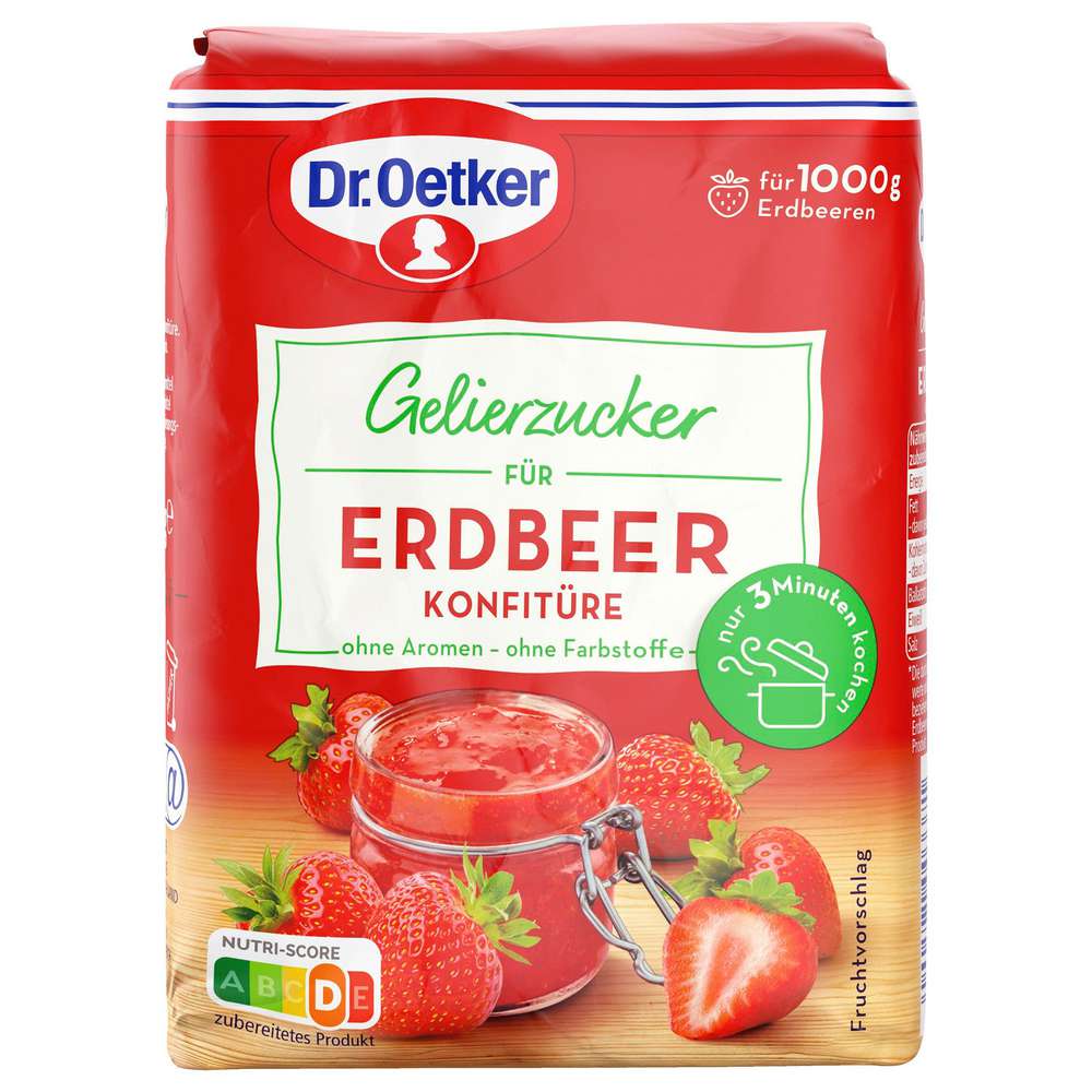 Produktabbildung Dr. Oetker Gelierzucker, Erdbeerkonfitüre