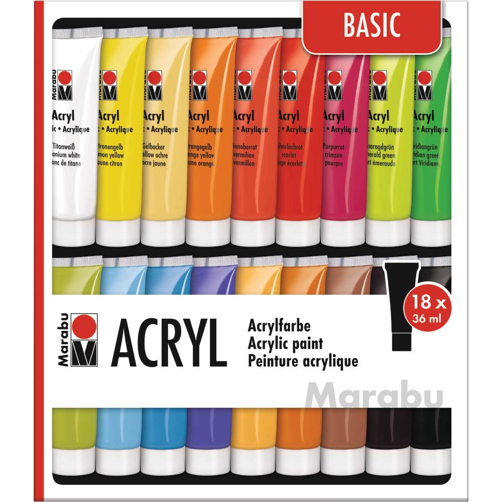 Produktabbildung Marabou Acrylfarben Set, 18 x 36 ml Tuben