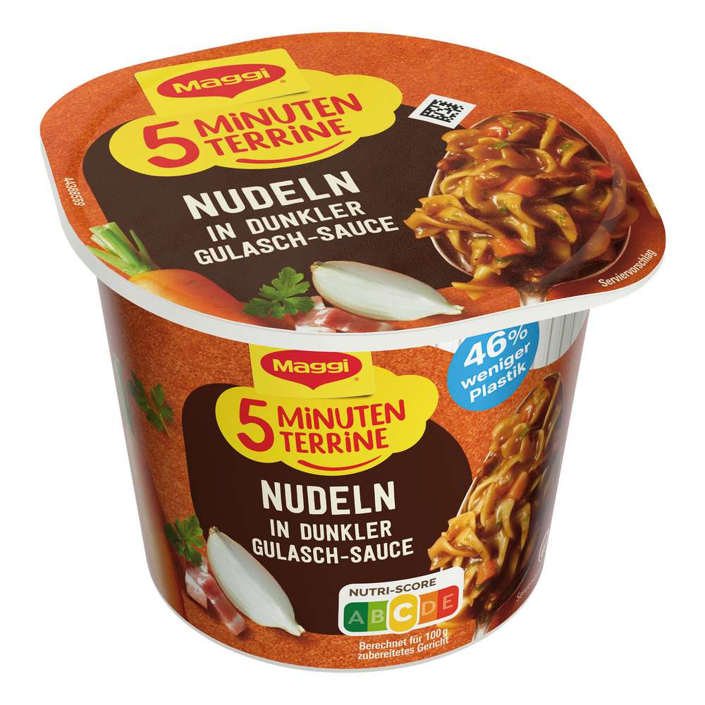 Produktabbildung Maggi 5 Minuten Terrine, Nudeln in dunkler Gulasch-Sauce