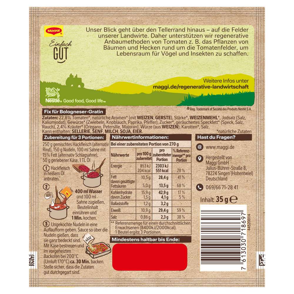 Produktabbildung Maggi Fix-Würzmischung, Bologneser Gratin