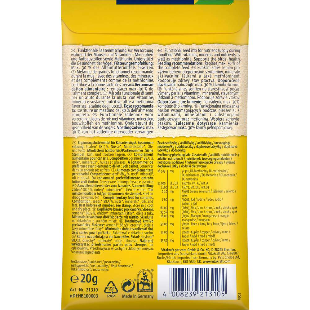 Produktabbildung Vitakraft Kanarienvögel Mauserhilfe