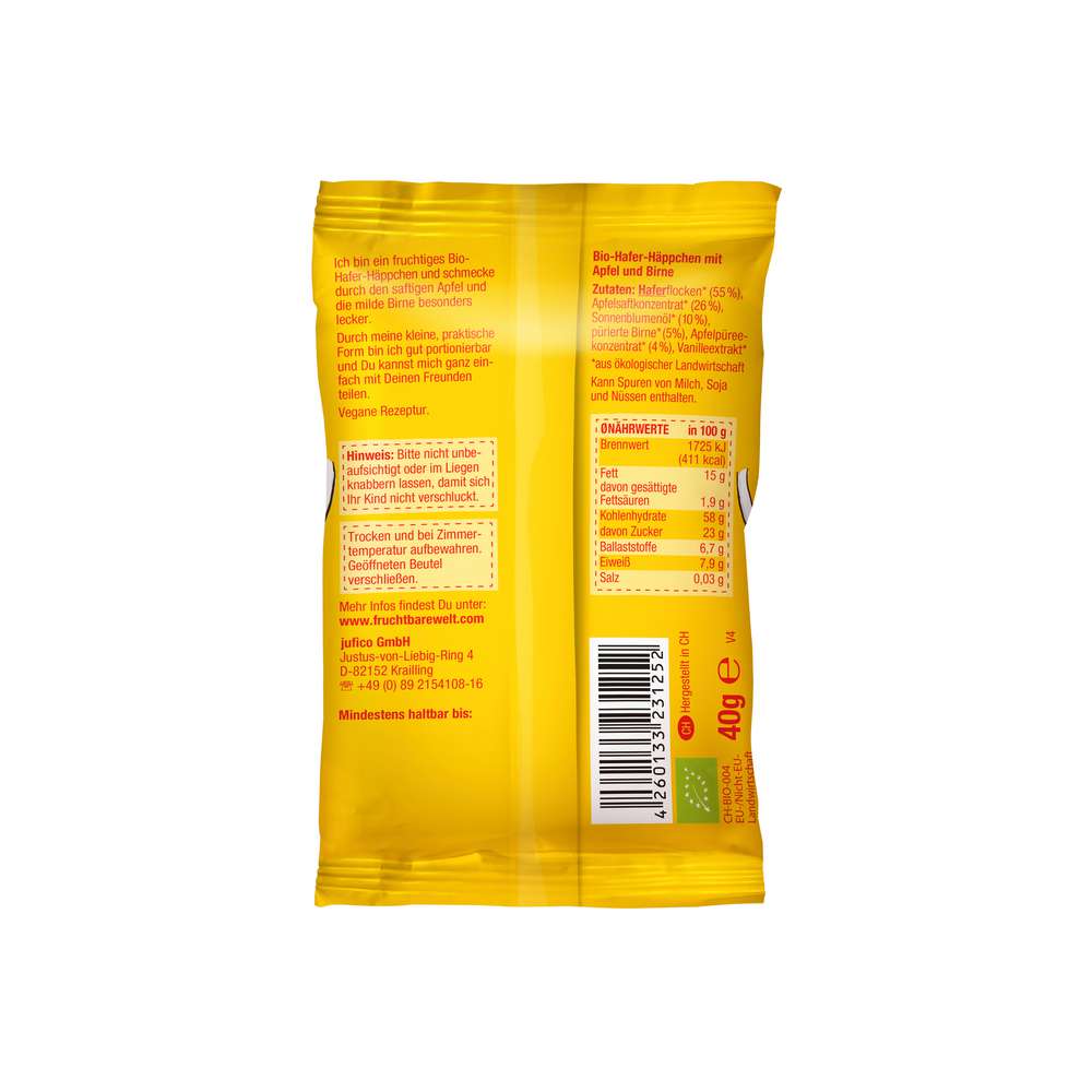 Produktabbildung Fruchtbar Bio-Hafer-Häppchen, Apfel-Birne-Hafer