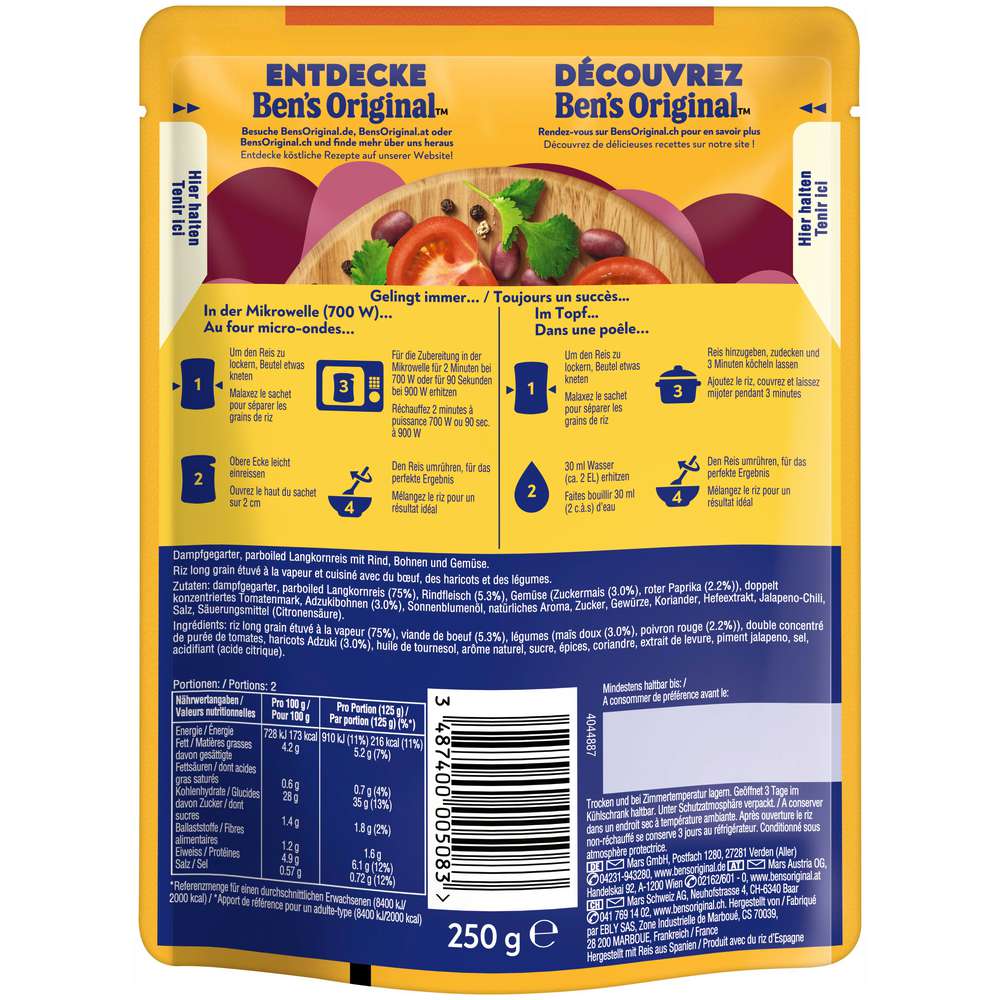 Produktabbildung BEN'S ORIGINAL Fertiggericht Chili con Carne, Hackfleisch & Gemüse